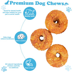 Pawant chicken-wrapped-rawhide-donuts closeup reveals chewy texture ideal for large dogs.