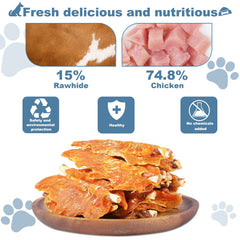 Pawant dog chews chicken rawhide treats shown for durable chewing and dental support.