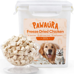 Pawaura freeze-dried chicken treats packaging demonstrates moisture-sealed freshness for long-lasting bites.
