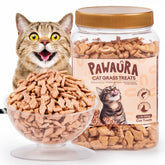 Pawaura salmon-cat-grass-treats packaging highlighting freshness and resealability