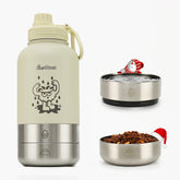 Pawccoli 34oz dog water bottle cream front view, ready for adventures