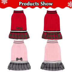 PAWCHIE dog sweater dress in pink with bowtie adds charm and warmth on chilly walks