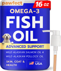 PAWFECTCHEW Fish Oil bottle pour for dogs promotes healthy skin.