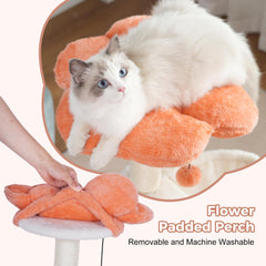 Pawfessor Flower Cat Tree wide condo interior, ideal for quiet naps.