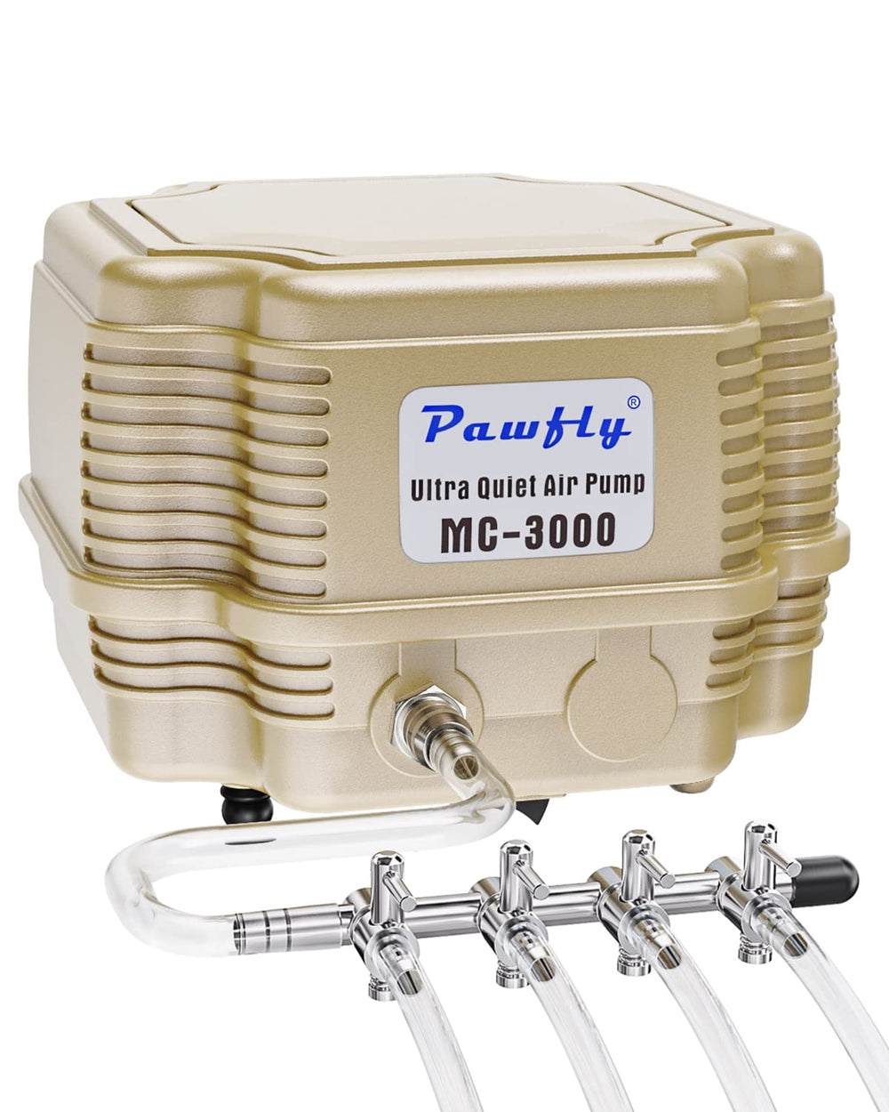 Pawfly 254 GPH air pump front view showing compact design for reliable tank aeration