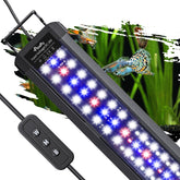 Pawfly 33W LED light with extendable bracket shows adjustable fit for 48-54 inch tanks.