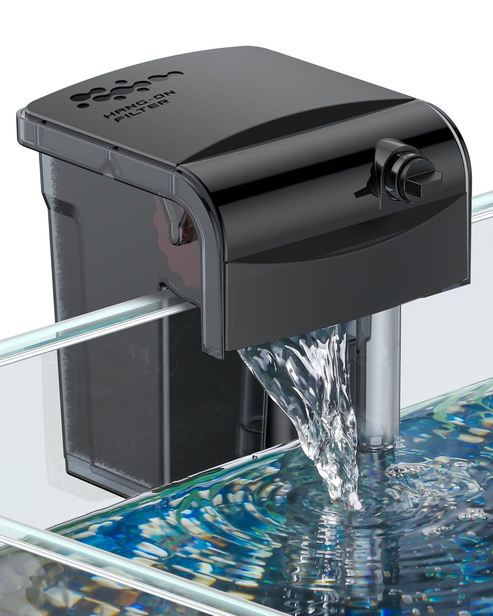 Pawfly 3W Aquarium Filter outlet water wheel in action improves oxygenation.