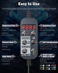 Pawfly aquarium LED light in DN mode demonstrates day night cycle for natural viewing