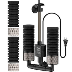 Pawfly aquarium sponge filter 70gph assembly demonstrates easy installation for 10-40 gallon tanks.