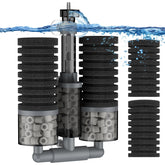 Pawfly aquarium sponge filter front view shows compact 15-55 gallon fit for quiet operation.