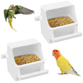Pawfly bird feeder with hanging water dispenser on a cage for clean hydration.
