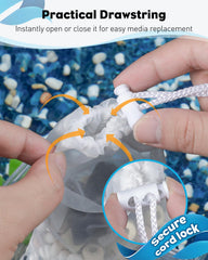 Pawfly drawstring closure closeup demonstrates secure seal during media changes.