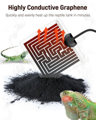 Pawfly graphene heat technology reptile pad highlights fast, even warming.