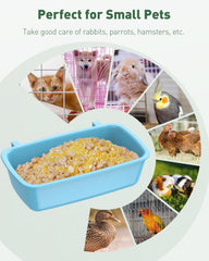 Pawfly hanging feeder on cage bars shows tool-free mounting.