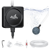 Pawfly Nano Silent Aquarium Air Pump hero shows whisper-quiet operation for peaceful rooms.
