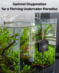 Pawfly Nano Silent Aquarium Air Pump with suction cups for flexible placement on tank walls.