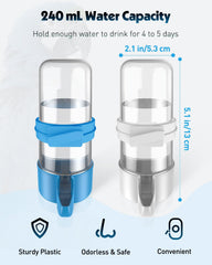 Pawfly waterer cage clip-mount demonstrates flexible installation for inside or outside cages.