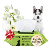 Pawfume dog wipes packaging showcasing 100-count pack for easy storage and travel.
