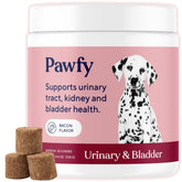 Pawfy dog UTI supplement cranberry bottle shows urinary health support for daily comfort.