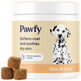 Pawfy Skin & Coat salmon oil chew bacon pack supports healthy skin.