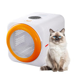 PawGalaxy Pet Dryer Box front-view shows roomy chamber for calm grooming.