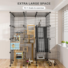 PAWING cat cage platforms and cubes for climbing and resting.