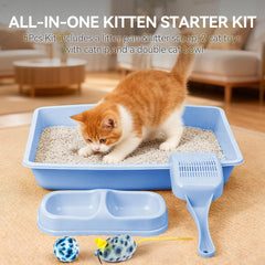 PAWISE double bowls keep water and food organized for small kittens.
