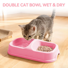 PAWISE pink double-dish bowls for meals and water