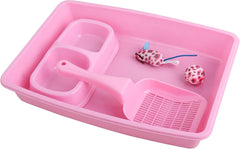 PAWISE small cat litter box kit low-entry pan pink, easy access for new kittens