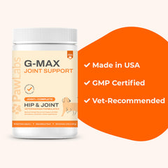 Pawlabs G-Max chew being fed demonstrates easy daily dose for joint support.