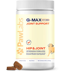 Pawlabs G-Max Joint Support duck-flavor bottle shows tasty chews for joint comfort