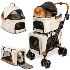 PAWLALA Double Pet Stroller front view highlighting spacious compartments for two pets during outdoor strolls