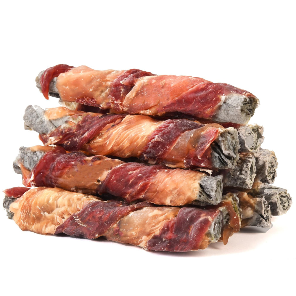 Pawmate bag-of-chicken-duck-wrapped-cod-skin-sticks provides long-lasting chew and training rewards
