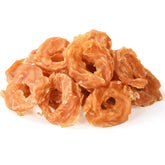 Pawmate chicken jerky rings bag front shows grain-free, ready-to-serve training snacks.
