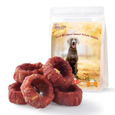 Pawmate packaging featuring duck wrapped sweet potato donuts signals a high-protein training snack.