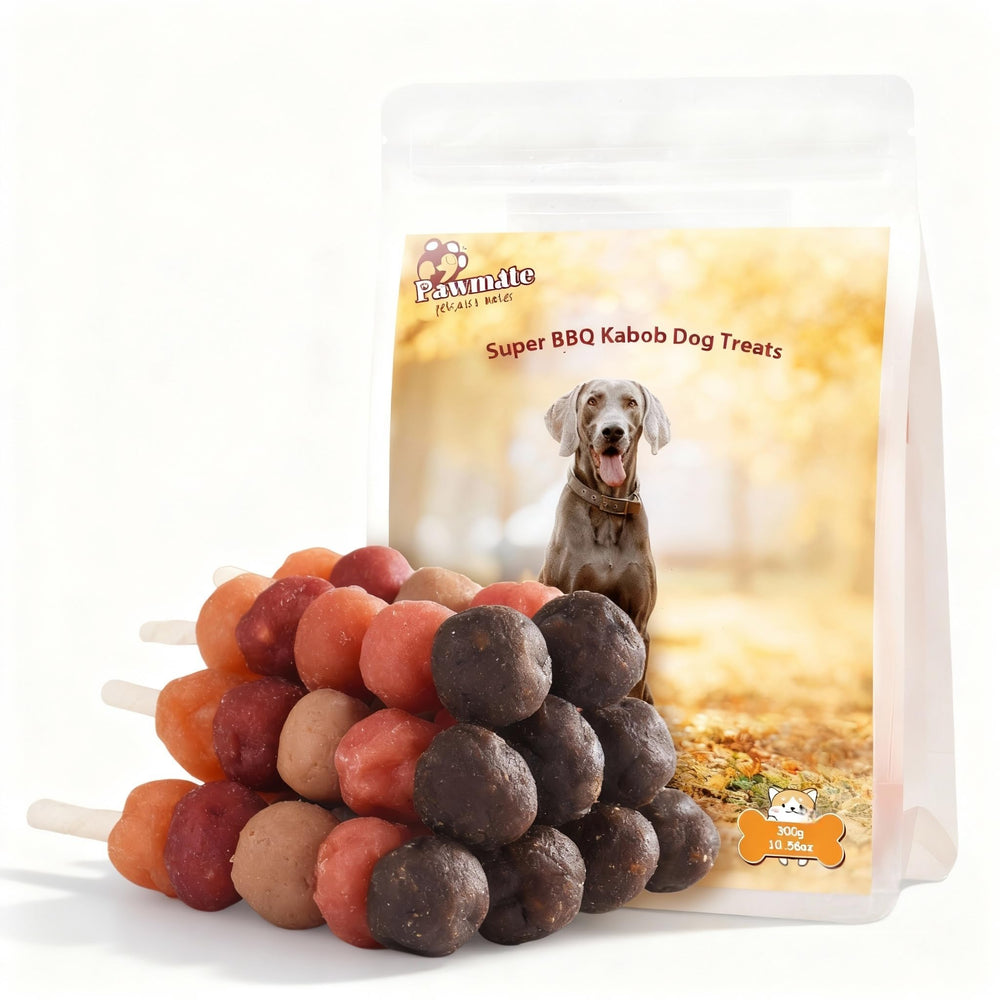 Pawmate kabobs chicken-duck-salmon on-stick shows protein-rich rewards for dogs