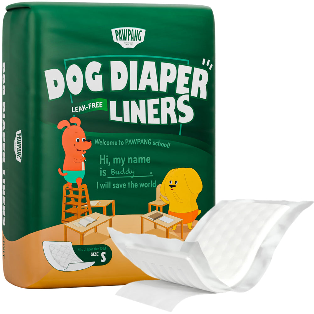 PAWPANG disposable dog diaper liners 100ct packaging showcasing bulk value and convenience