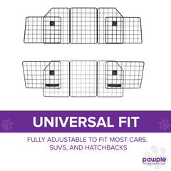 Pawple Dog Car Barrier main panel with precise dimensions for a roomy setup.