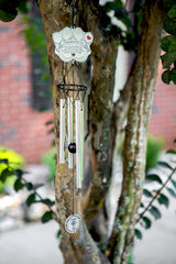 Pawprints Left By You wind chime shows sentiment on both sides for remembrance.