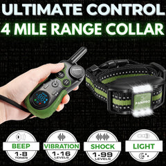PAWPRO 4 mile range remote enables wide area training for two dogs.