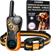PAWPRO dog shock collar remote with 4-mile range enables off-leash training flexibility.