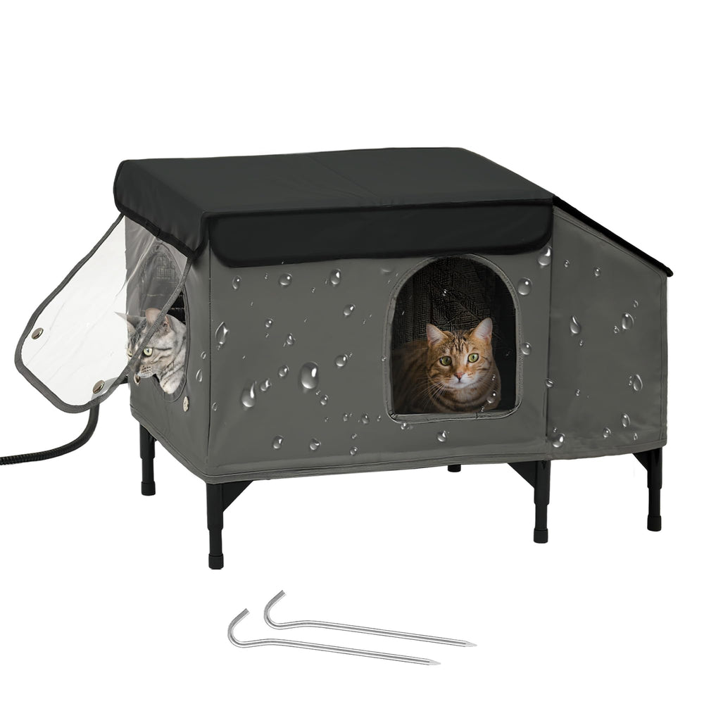 PAWPROVED heated cat house outdoor exterior shows a durable weatherproof shelter.