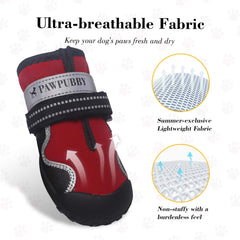 PAWPUBBY dog shoes feature 360 reflective strips for better visibility in low light.