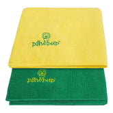 PAWPUP dog towels pack two in yellow and green for quick post-bath drying.