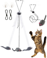 Paws Power self-play hanging door cat mouse toy setup demonstrates easy door mounting for vertical indoor play.