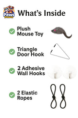 Paws Power hanging door cat toy vertical play space showcases space-saving enrichment for small homes.