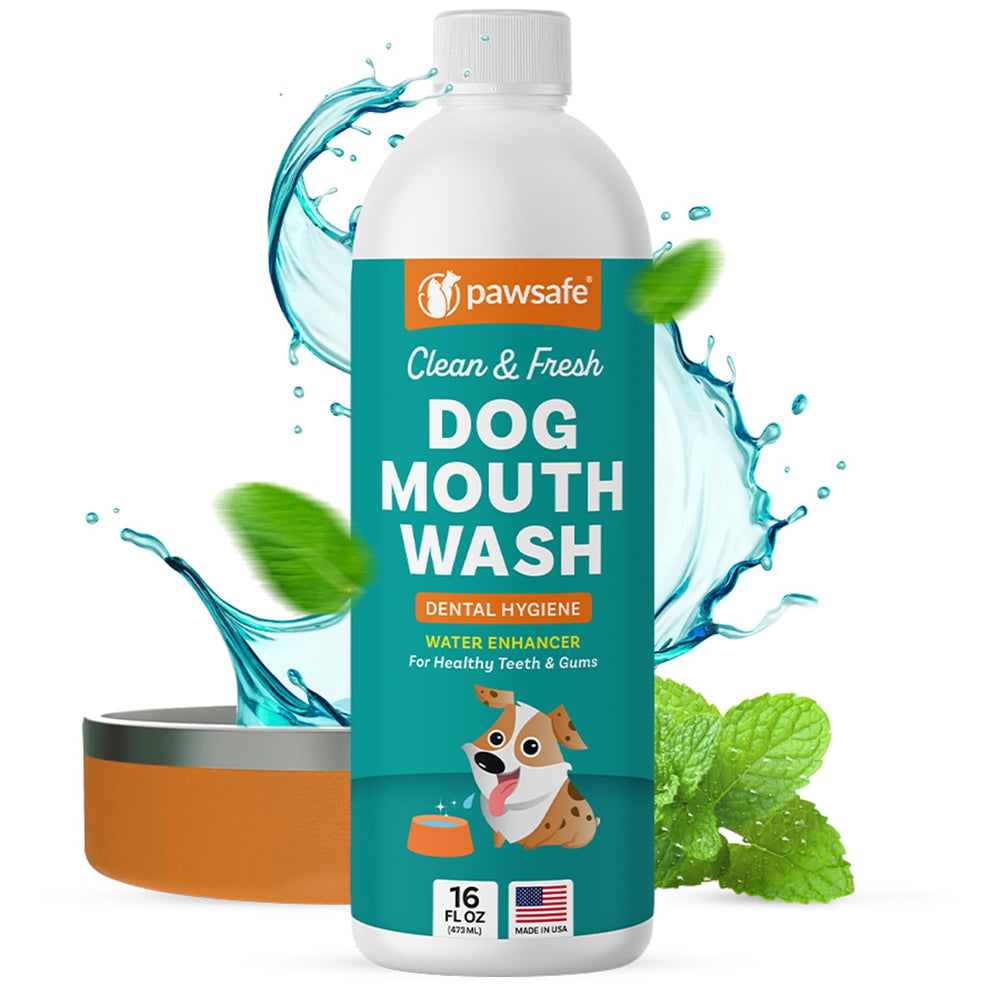 PawSafe dog mouthwash bottle for easy at-home dental care and cleaner teeth.