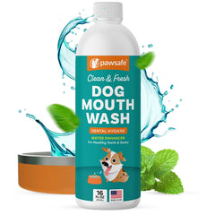 PawSafe dog mouthwash bottle for easy at-home dental care and cleaner teeth.