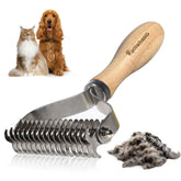 PAWSHOLIC undercoat rake with wood handle for gentle detangling