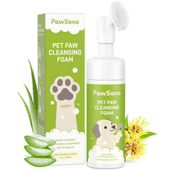 PawSono built-in scrubber brush cleans mud from paws, including between toes.